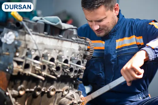 Mecánico con un motor en Taller de Automotor Dursan